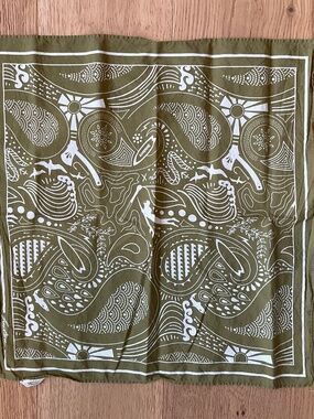 Finisterre printed handkerchief dark khaki chartreuse ecru NWOT organic cotton